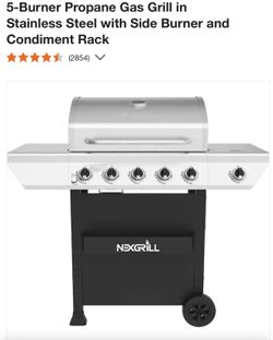 BRAND NEW ***Nexgrill 5-Burner Propane Gas Grill in Stainless Steel with Side Burner and Condiment Rack