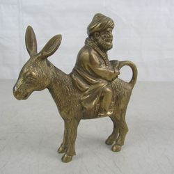 Nasreddin Hodja Riding His Donkey Backwards-Vintage Brass Figurine

