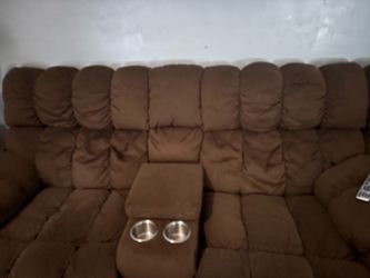 Large Brown Reclining Sectional Sofa with Cup Holders