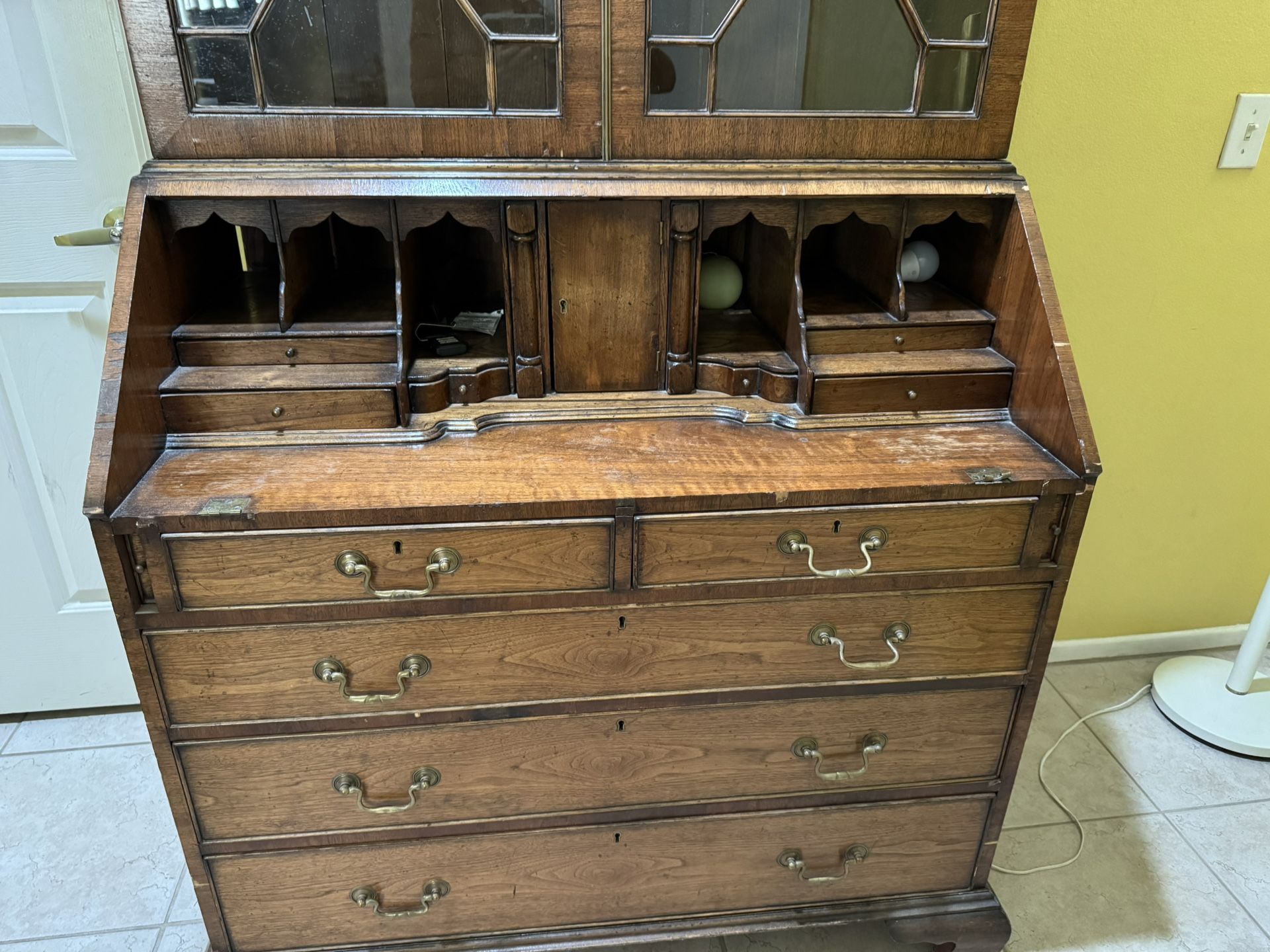 Antique Wooden Secretary Desk With Hutch