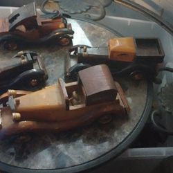 Hand Carved Vintage Wooden Cars 