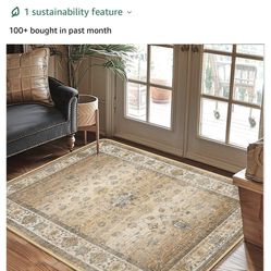 3x5 Area Rugs for Living Room Bedroom, Machine Washable Print Soft Floor Cover, Vintage Stain Resistant Aesthetic Apricot Carpet, Medium Pile Mat with