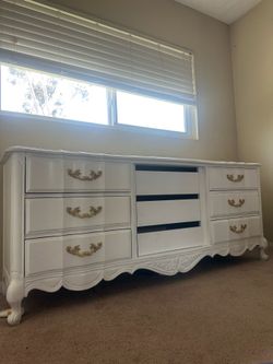 Vintage White French Provincial Dresser – 74” Long – Solid & Very Heavy