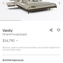 Roche Bobois Queen sized bed-Vanity Model with attached nightstands. Contemporary Modern