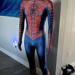 Life-size 6 foot Spider-Man statue with real cloth suit