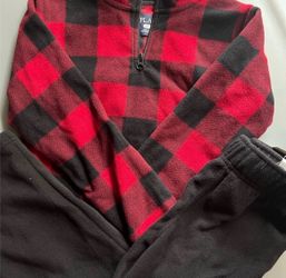 Boys fleece set top and bottom red black plaid 4