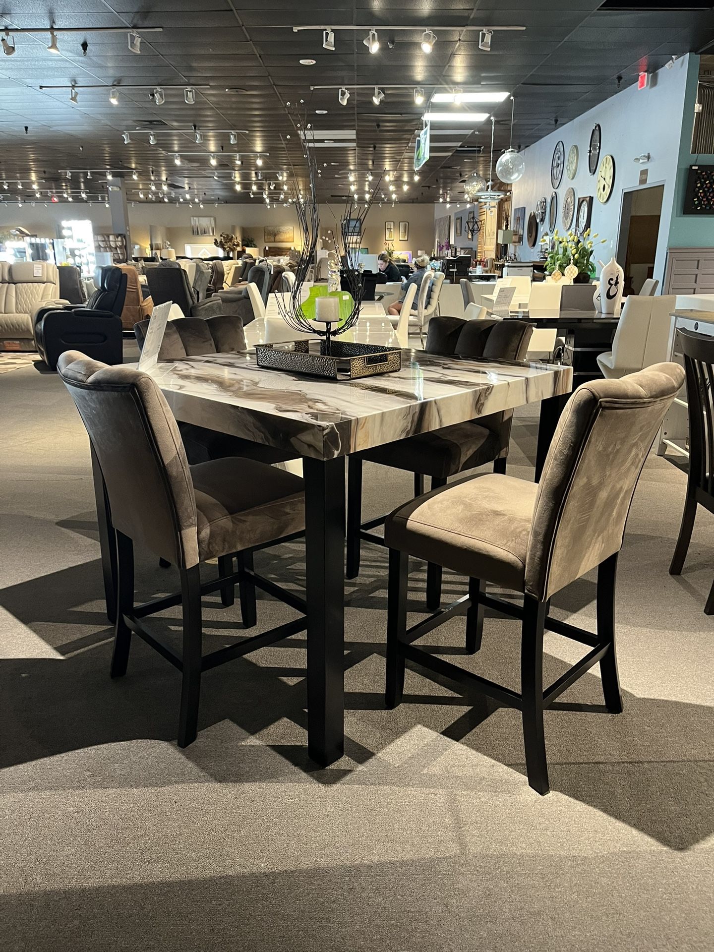 Brown Marble counter height dining set