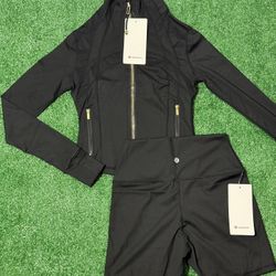 Black Lululemon cropped Jacket And Shorts Set🖤