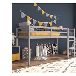 Twin Bed, Twin Loft Bed, No Mattress, Wood  Gray 