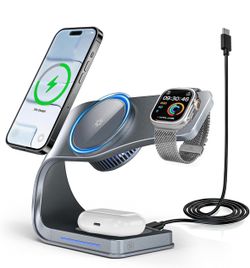 3 in 1 Wireless Charging Station with Cooling for iPhone, Watch & AirPods 15W fast charger with cooling design for iPhone, Watch and AirPods. Perfect 
