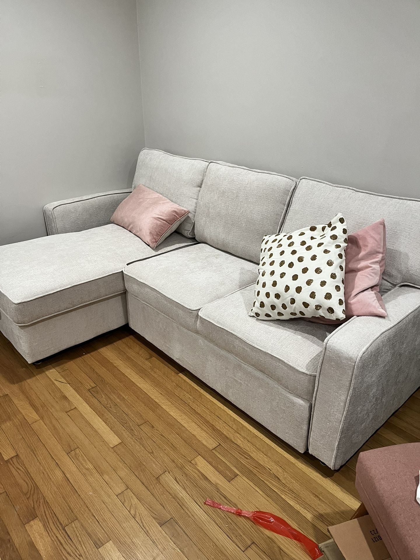 Upholstery Sleeper Reversible Sectional Sofa with Storage Space, USB port, 2 Cup Holders