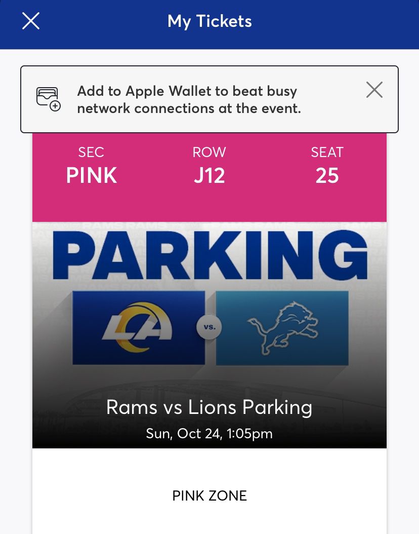 Rams Vs lions Tailgate Parking Pink Zone 