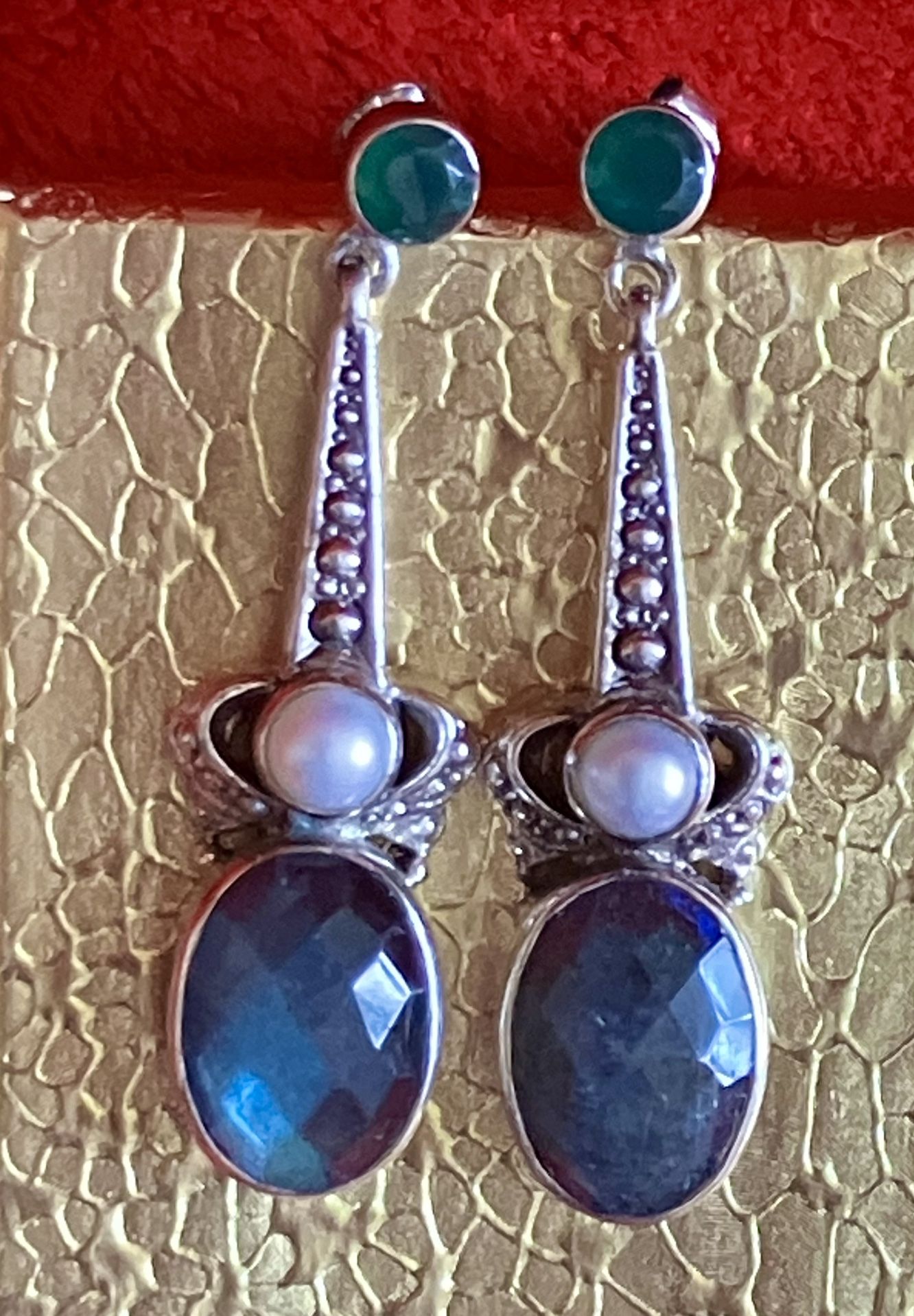 NICKY BUTLER MOONSTONE EMERALD GEMSTONE PEARL EARRING ‼️ See HIGE COLLECTION Of DESIGNER items Here ‼️ Price Is FIRM ‼️