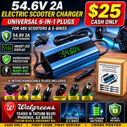 Scooter Battery-Universal 54.6V 2A Electric Scooter Charger – 6-in-1 Fast Charger for 48V Scooters & E-Bikes – Smart Display