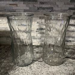 Vases Clear Glass 9.5” tall Matching Set Of 2