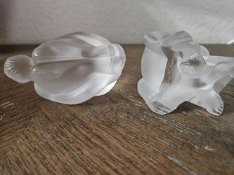 Lalique Crystal Figurines Resting Woman & Dreaming Meditating Signed Frosted Art