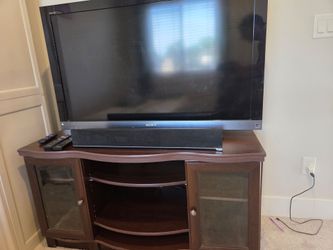 46 inch sony tv with cabinet and soundbar