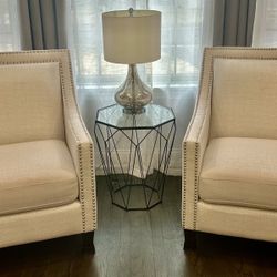 Abbyson Home Adrienne Accent Chairs In ivory/White (Set of 2), LIKE NEW