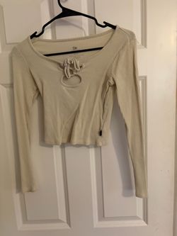 Cream Ribbed Long Sleeve Crop Top
