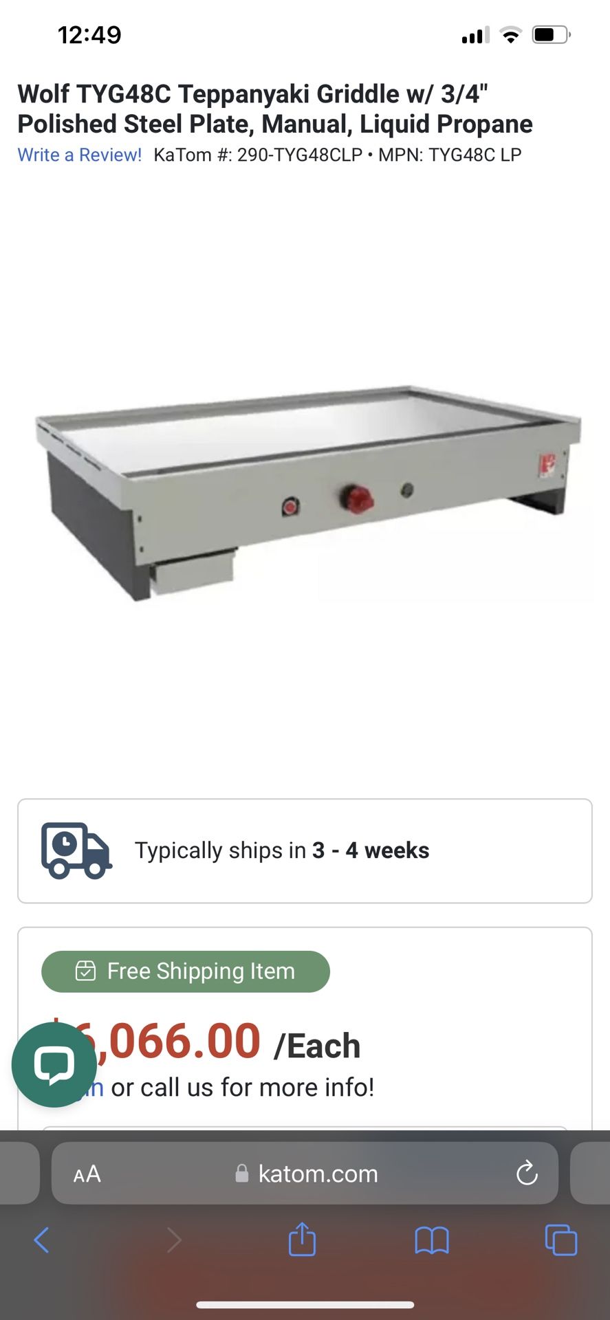 WOLF TEPPANYAKI NATURAL GAS GRIDDLE