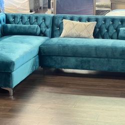 TEAL VELVET SECTIONAL SOFA SET