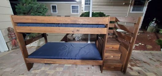 twin over twin bunk bed with staircase and drawers. delivery available