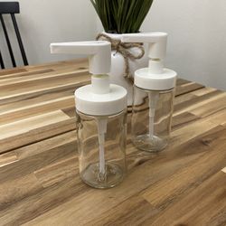 2 Glass Soap Dispensors New
