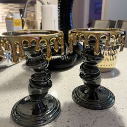 Two 2021 Bath & Body Works Candle Holder Melting Pillar Stick Drips Halloween Wonky