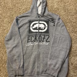Ecko Unlltd 72 Zip Up Hoodie Gray Black Mens Size XL