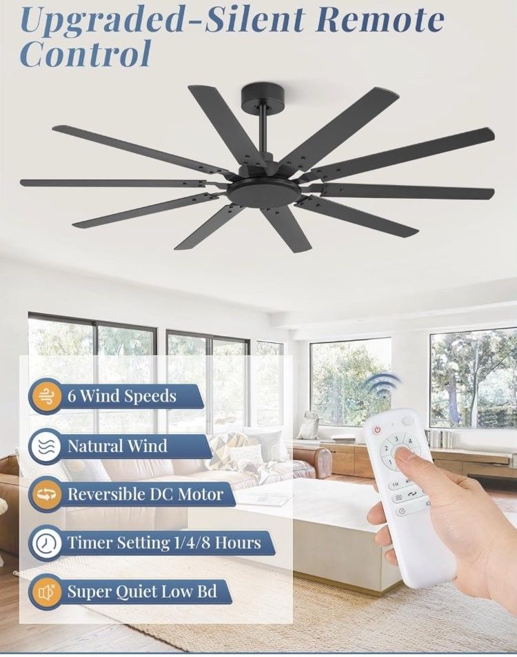 Black 65 Inch Large Ceiling Fan Brand New!