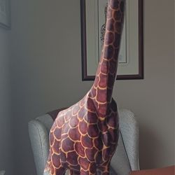 Hand Carved and Painted 39" Tall Giraffe from South Africa