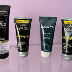 Hair Styling Gel Strong Hold 4Pc - Big Tubes - 9oz/6oz/6.7oz/6oz.