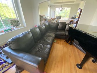 Brown leather sectional