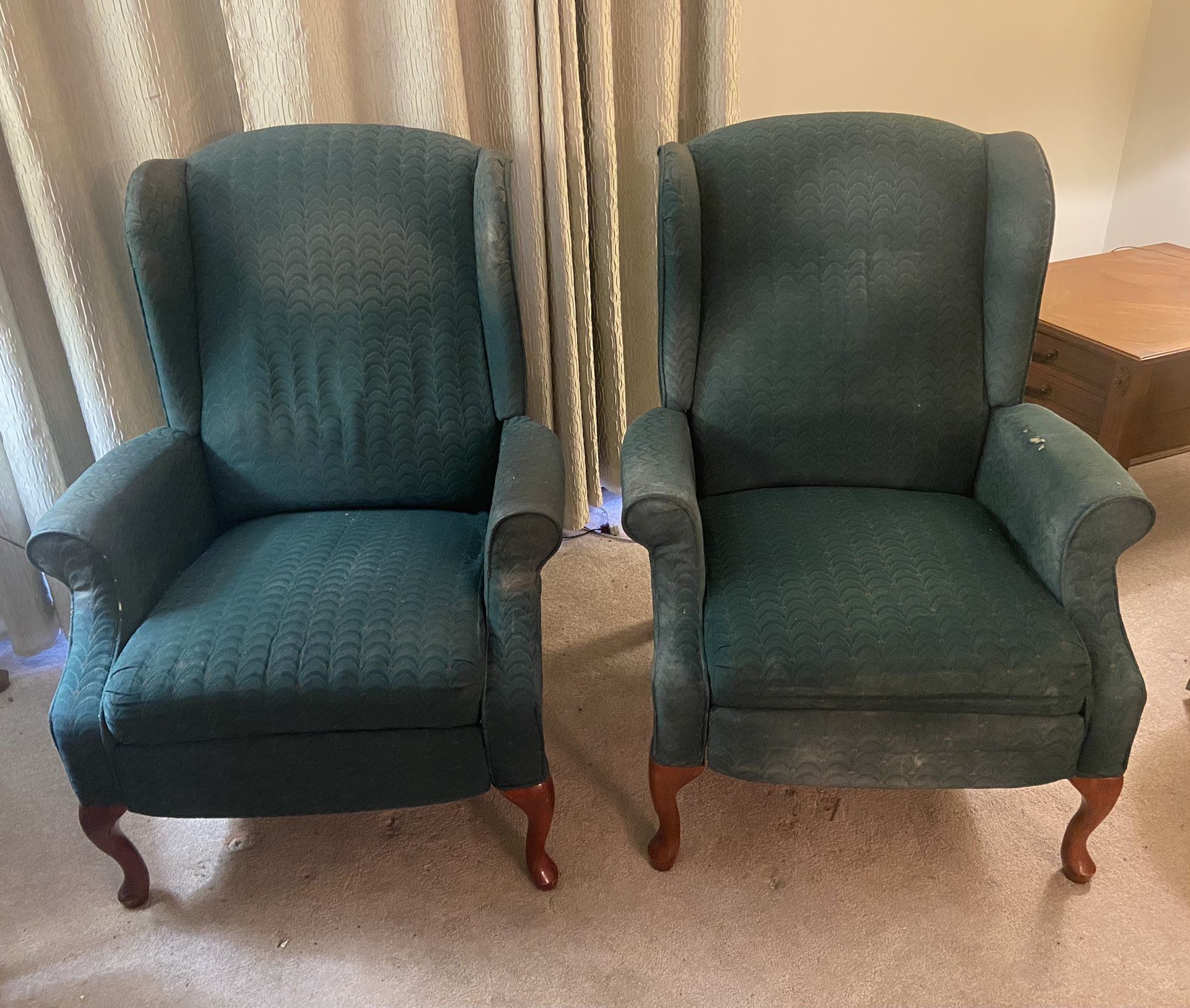 2 Wingback Recliner Chairs , Need Re-upholstery