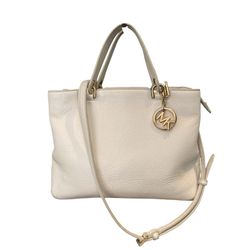 Michael Kors Optic White Pebbled Leather Annabelle Medium Top-Zip Tote Bag