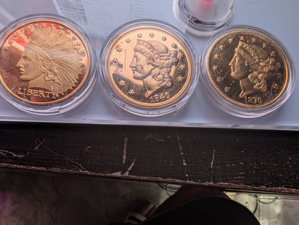 3 replica 24 kgold plated coins 