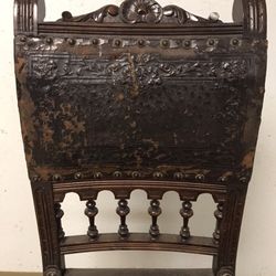 Antique Leather And Wood Chair