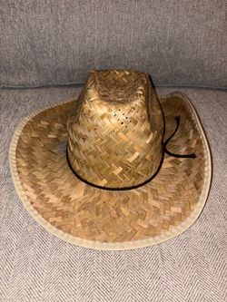 Woven Straw Western Cowboy Hat with Black Chin Cord, Wide Brim Style
