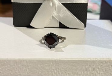 Large Black Gemstone Ring with Silver Band