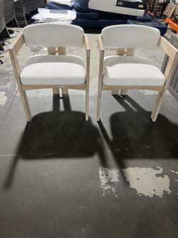  Dining Chairs Set of 2 Upholstered Kitchen Chair Wooden Barrel Side Chair, Modern Linen Accent Chairs with Arm for Dining/Living Room/Bedroom/Restaur