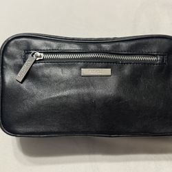 Versace Leather Zipped Travel Toiletry Bag  Mens Ladies Black Leather