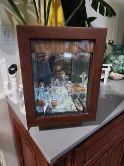 Shadow Box With Crystal Figurines 