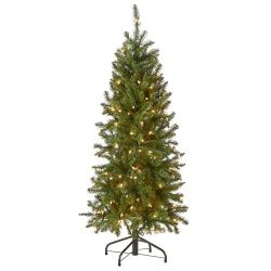 National Tree Company 4.5 ft Pre-Lit Kingswood Fir Slim Artificial Christmas Tree, 150 Clear Lights, 330 Tips, Includes Stand, Green 1460 G70308