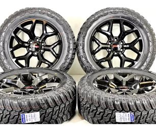 20" SNOWFLAKE WHEELS GLOSS BLACK RIMS 33" MT TIRES CHEVY GMC TAHOE SIERRA YUKON-WE FINANCE