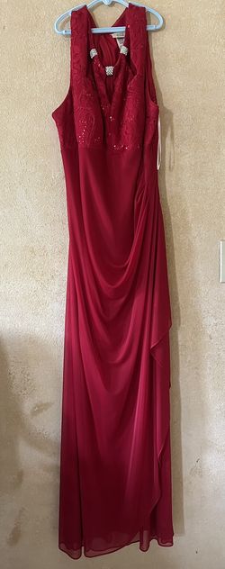 Red Fitted Long Beaded Dress Sleeveless