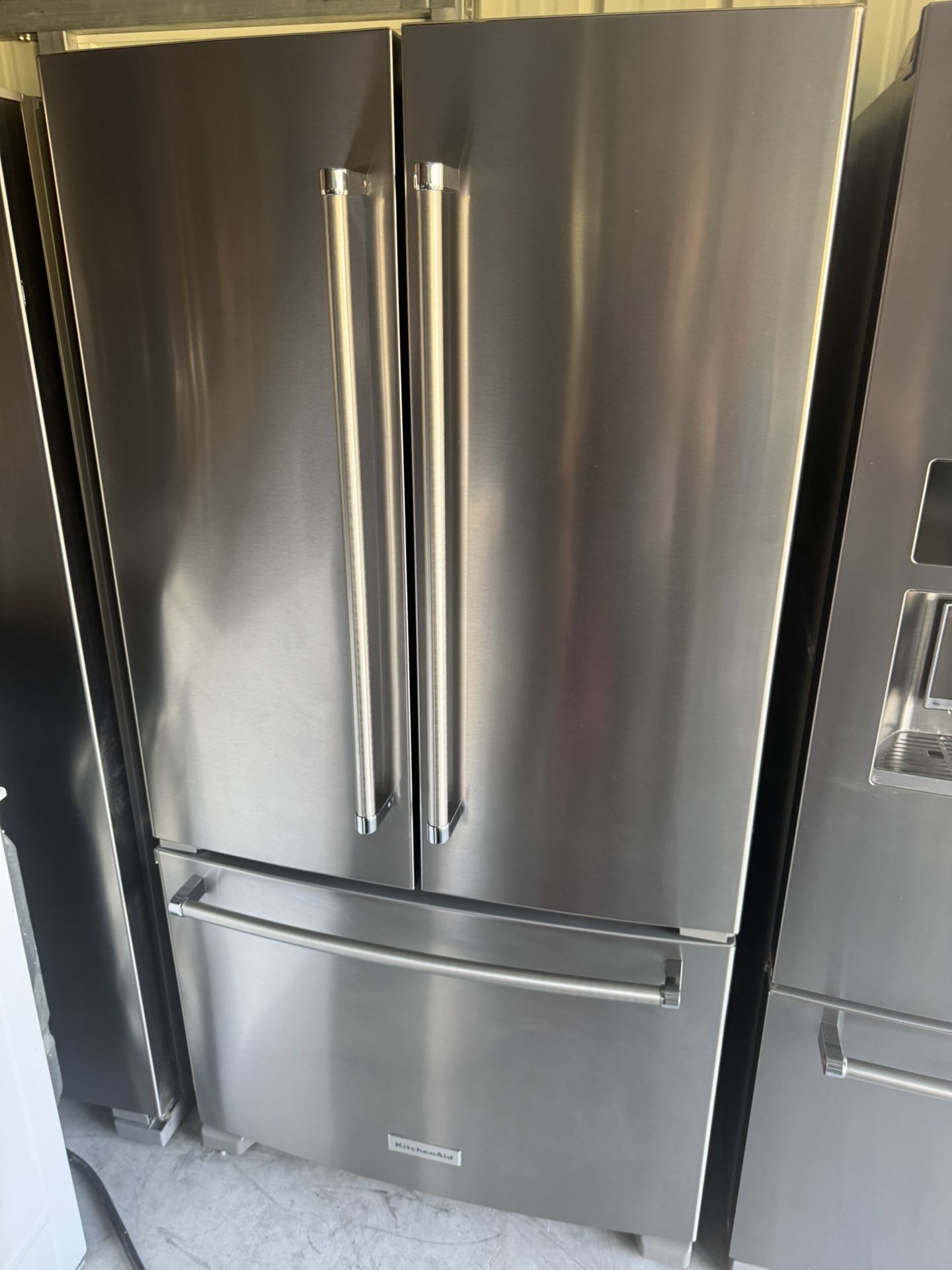 KitchenAid Counter-depth 20-cu ft French Door Refrigerator with Ice Maker and Water dispenser... Item #735649 Model #KRFC300ESS Shop KitchenAid Shop t