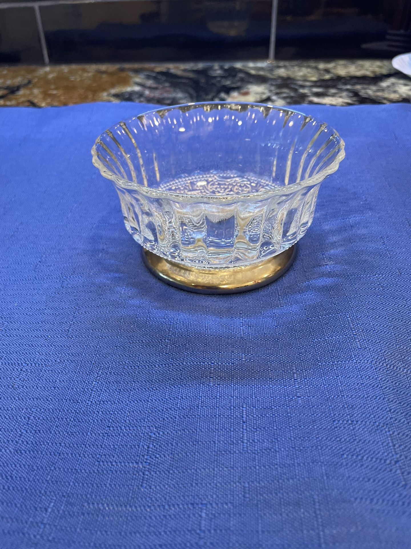 Vintage Footed Pressed Glass Bowl With Silver Plate Pedestal 