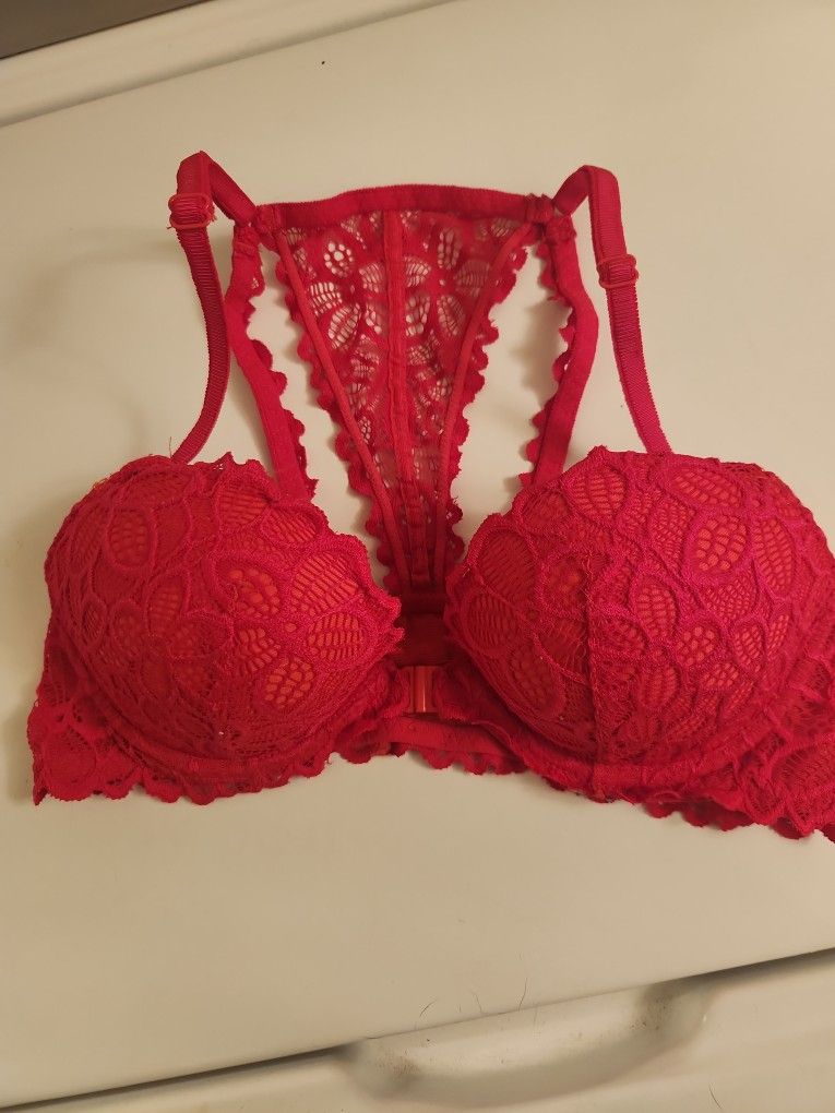 Victoria Secret \PINK Lace Bra FRONTCLASP /Bralette RED