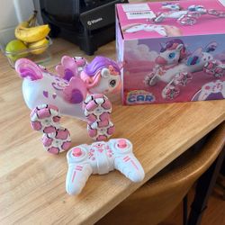 Remote Control Pink Robot Unicornios Pet - 8 Wheels Drift Race Outdoor Off-Road Car with 2.4Ghz 360°Automatic Demonstration Wings&Eyes Lights&Music, B