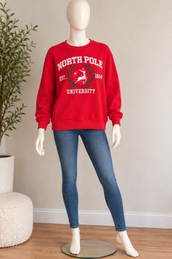 State of Mine Women's Small Red Christmas Sweatshirt North Pole University Reind